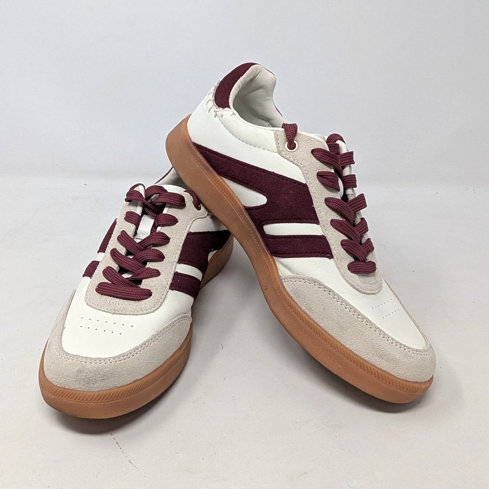 Lucky Step Air Cooled Sneakers White Burgundy Suede Gum Sole Womens 8.5